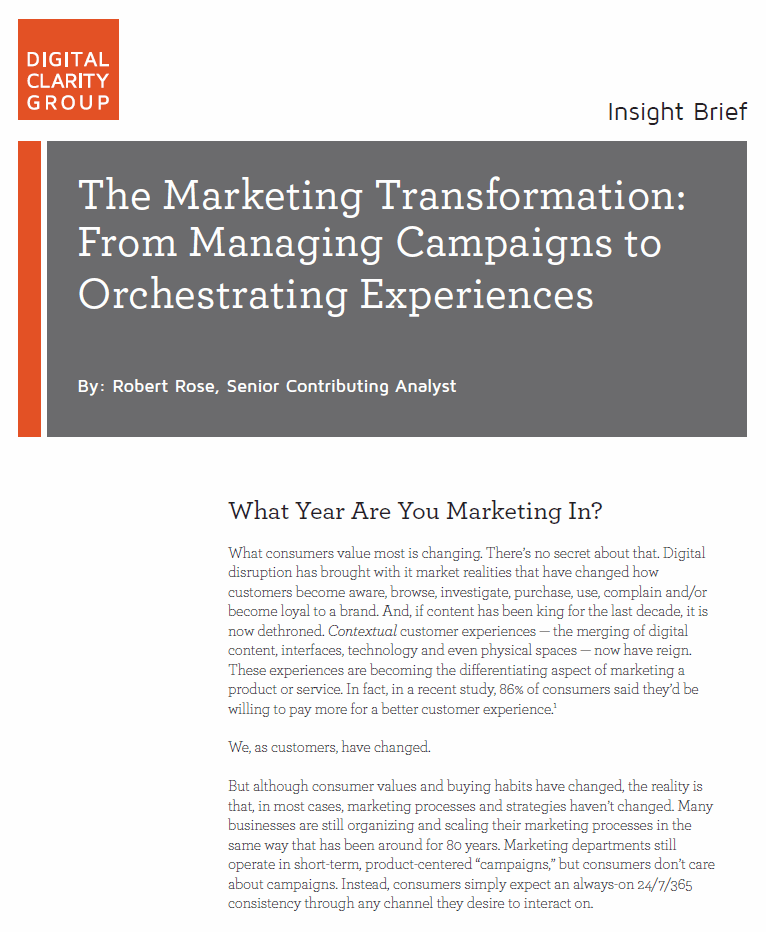 The Marketing Transformation: From Managing Campaigns to Orchestrating Experiences, Robert Rose